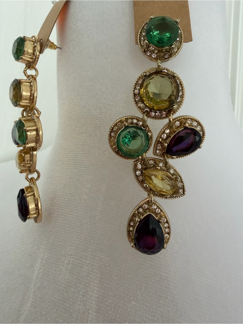 BCBGMaxAzria Gold-Tone Drop Earrings with Green, Yellow and Deep Red Stones